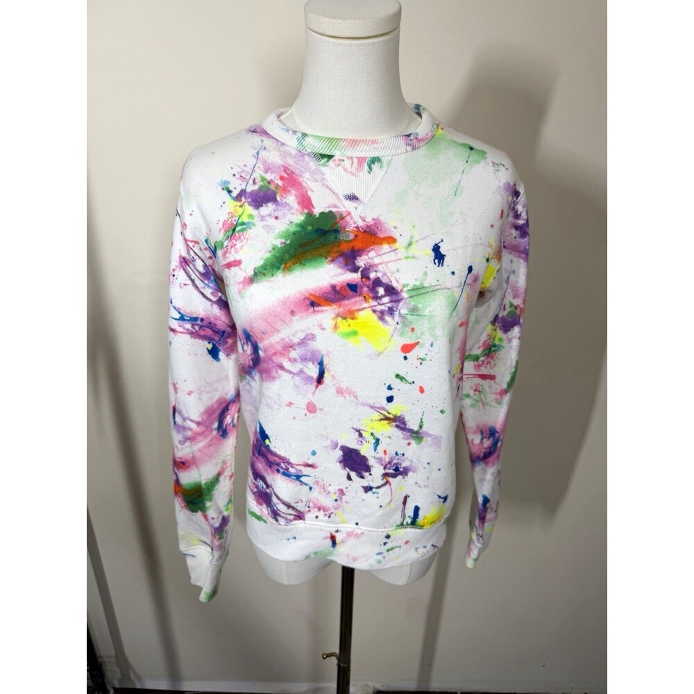 Polo Ralph Lauren Womens Crewneck Pullover Sweatshirt XS White Multicolor 383